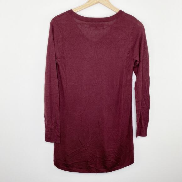 Apt. 9 Maroon V-Neck Long Sleeve Tunic Sweater Women's Size Small Petite SP - Picture 5 of 5